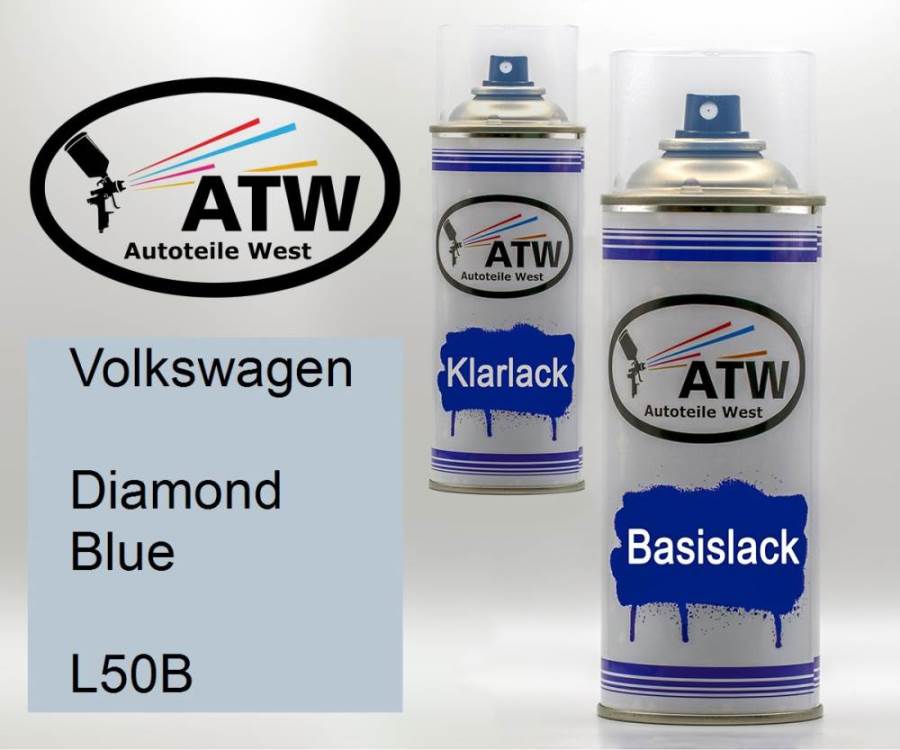 Volkswagen, Diamond Blue, L50B: 400ml Sprühdose + 400ml Klarlack - Set, von ATW Autoteile West.